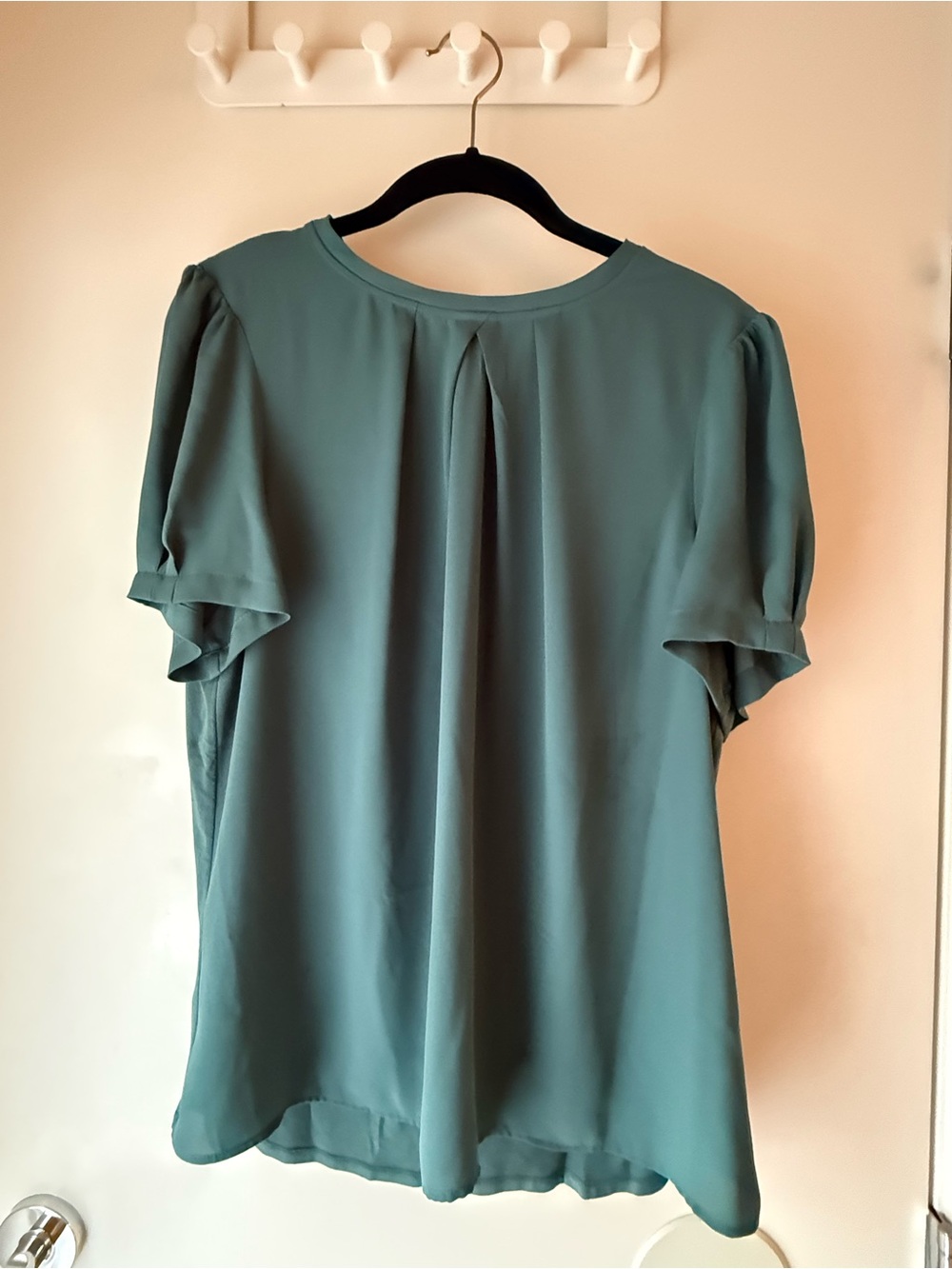 RW&CO. Teal Short Sleeve Pleated Back Blouse